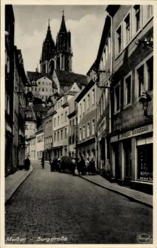 Ak Meißen an der Elbe, Meißen Burgstraße, Wager Weinhaus,  Gebäude, Straße