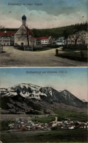 Ak Kranzegg Rettenberg im Allgäu, Teilansicht, Kirche, Rettenberg, Grünten