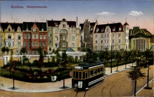 Ak Bochum im Ruhrgebiet,  Westfalenplatz, Straßenbahn