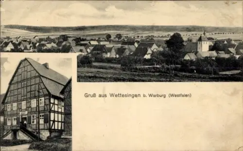Ak Wettesingen Breuna Hessen, Gesamtansicht, Fachwerkhaus