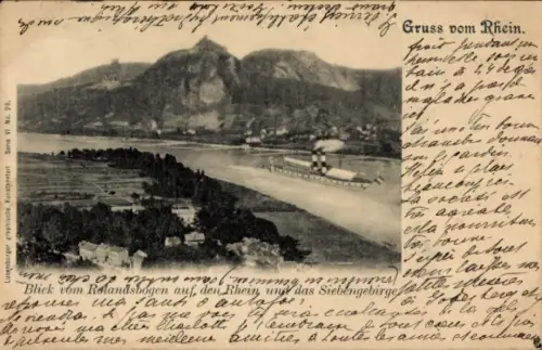 Ak Dampfer Rhein, Norddeutscher Lloyd Bremen, Blick auf den  Dampfschiff, Landschaft, Gebirge, 