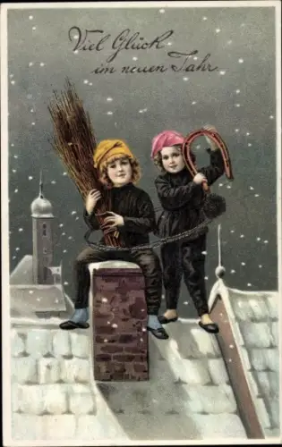 Ak Glückwunsch Neujahr, Schornsteinfeger, Hufeisen