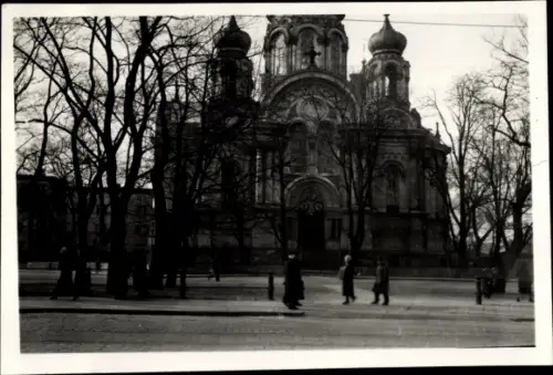 Foto Warszawa Warschau Polen, Straßenpartie mit evangelischer Kirche