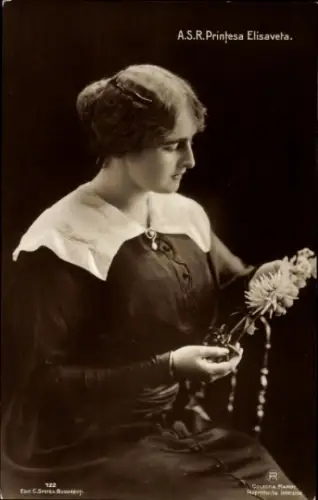 Ak Prinzessin Elisabeth von Rumänien, Portrait, Blumen