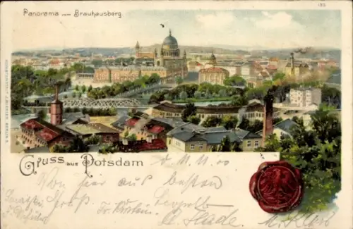 Litho Potsdam in Brandenburg, Panoramablick vom Brauhausberg über die Stadt
