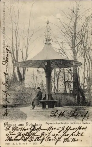 Ak Potsdam in Brandenburg, Japanischer Schirm im Neuen Garten