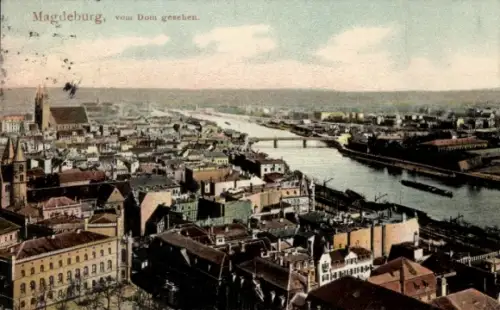 Ak Magdeburg an der Elbe,  Blick vom Dom, Fluss, Stadtansicht,  
