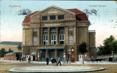 Ak Magdeburg an der Elbe, Zentral-Theater  Fahrräder, Poststempel,  