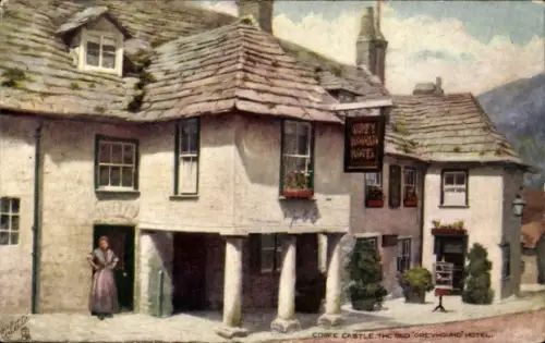 Ak Corfe Castle Isle of Purbeck South West England, Corfe Castle, The Old Greyhound Hotel, Dorset