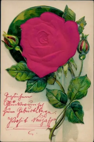 Präge Material Ak Blühende Rose, Knospen