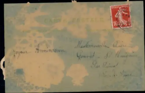 Zelluloid Ak Kitsch, Blumenkorb, Schwalbe