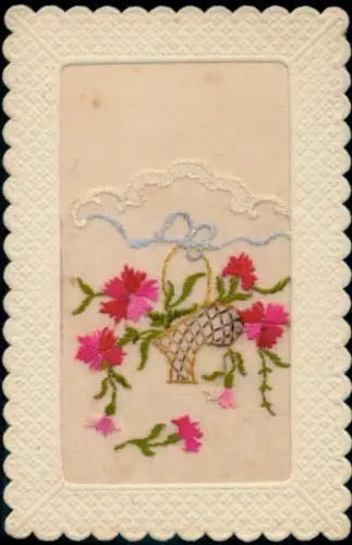Seidenstick Ak Blumenkorb, Blumen