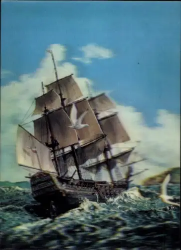 3-D Ak Segelschiff, Stürmisches Meer