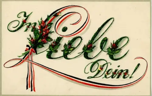 Glitzer Ak Ich liebe Dein, Blumen