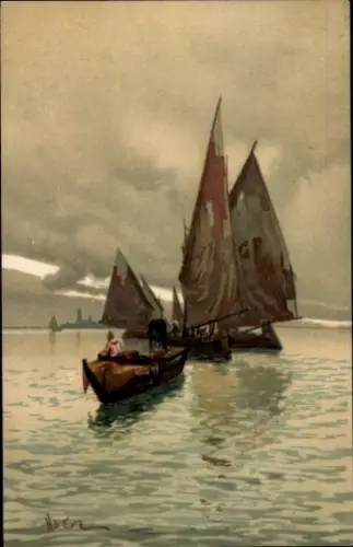 Künstler Ak D'Este, N., Fischerboot, Segelboote