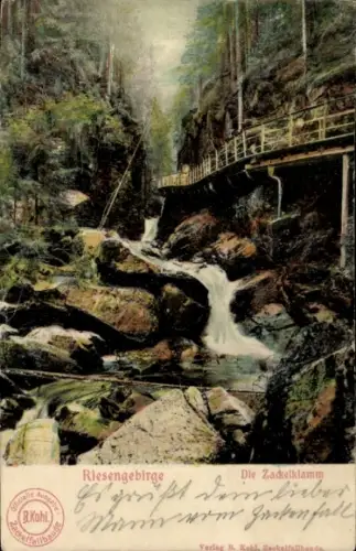 Ak Szklarska Poręba Schreiberhau Riesengebirge Schlesien, Zackelklamm