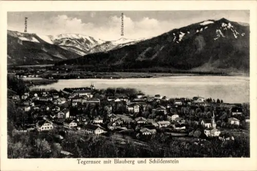 Ak Tegernsee in Oberbayern,  Blauberg, Schildenstein, Berge, See