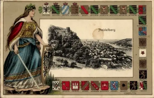 Präge Wappen Passepartout Ak Heidelberg am Neckar, Gesamtansicht