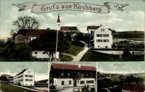 Ak Kirchberg in Sachsen,  Gruss aus  Schule, Schatzbach, Kramerel von Jasel Schopf