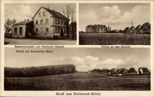 Ak Sölde Dortmund im Ruhrgebiet, Gastwirtschaft Heinrich Haardt, an der Schule, Schwerter Wald