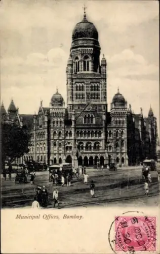 Ak Mumbai Bombay Indien, Municipal Offices,   Architektur, Menschen auf der Straße