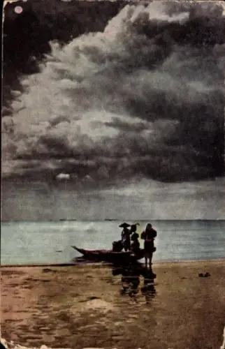 Ak Manila Philippinen, Strand, Menschen, Boot, Wolken, Manila