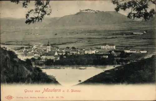 Ak Mautern an der Donau Niederösterreich, Blick auf  Fluss, Landschaft, Gebäude
