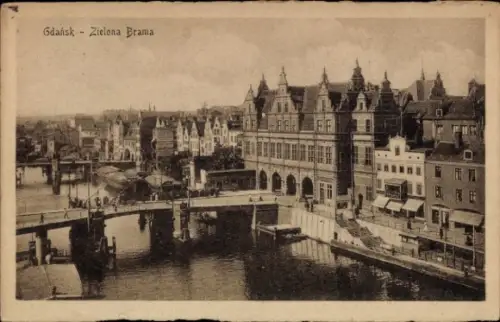 Ak Gdańsk Danzig, Gdańsk Zielona Brama,  Gebäude, Wasserweg, Brücke