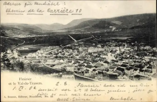 Ak Fleurier Val de Travers Kanton Neuenburg,  Val-de-Travers, Landschaftsaufnahme,  von A. Besson