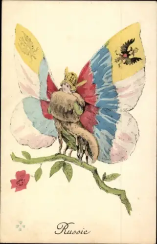 Ak Frau mit Schmetterlingsflügeln, Russland