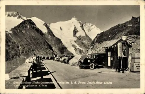 Ak Kärnten, Großglockner Hochalpenstraße, Parkplatz, Shell Tankstelle