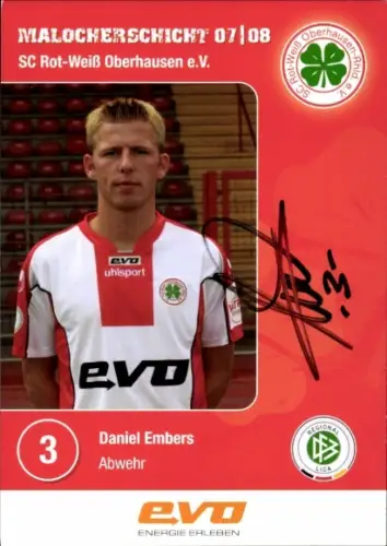 Autogrammkarte Fußballer Daniel Embers, SC Rot Weiß Oberhausen, Autogramm
