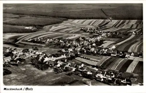 Ak Mackenbach in der Pfalz, Luftaufnahme von  Felder, Wohnhäuser