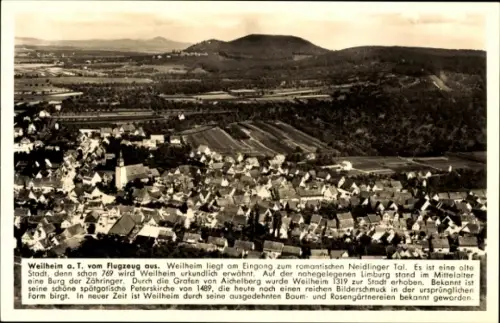 Ak Weilheim an der Teck Schwäbische Alb, Weilheim a. T. vom Flugzeug, romantisches Neidlinger Tal
