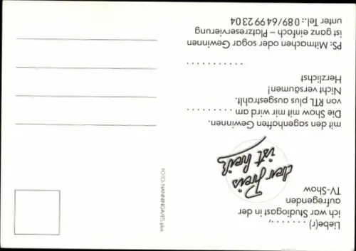 Autogrammkarte Moderator Harry Wijnvoord, Portrait, Autogramm, RTL Plus