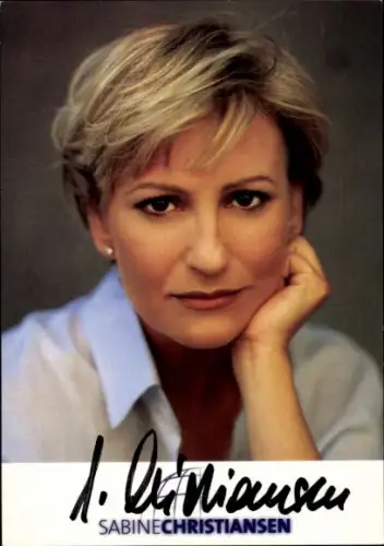 Autogrammkarte Moderatorin Sabine Christiansen, Portrait, Autogramm