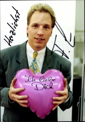 Foto Autogrammkarte Moderator Frank Liehr, Portrait, Autogramm