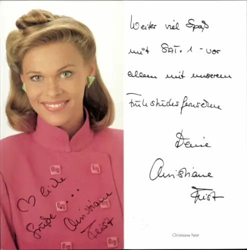 Autogrammkarte Moderatorin Christiane Feist, Portrait, Autogramm