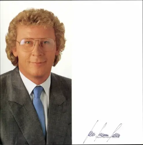Autogrammkarte Moderator Hans Hermann Gockel, Portrait, Autogramm
