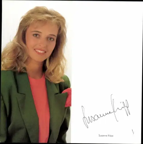 Autogrammkarte Moderatorin Susanne Kripp, Portrait, Autogramm