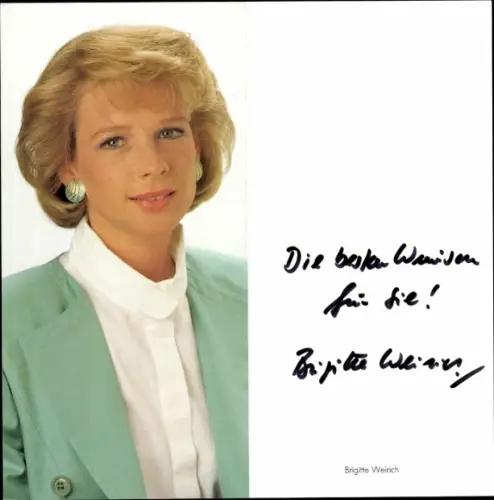 Autogrammkarte Moderatorin Brigitte Weirich, Portrait, Autogramm