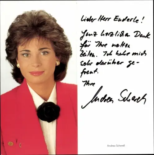 Autogrammkarte Moderatorin Andrea Scherell, Portrait, Autogramm