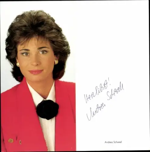 Autogrammkarte Moderatorin Andrea Scherell, Portrait, Autogramm