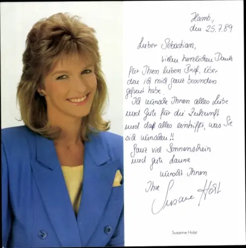 Autogrammkarte Moderatorin Susanne Holst, Portrait, Autogramm
