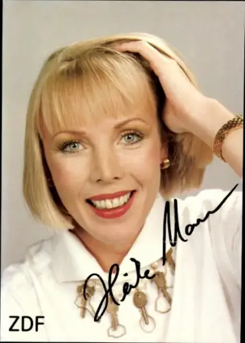 Autogrammkarte Moderatorin Heike Mann, Portrait, Autogramm