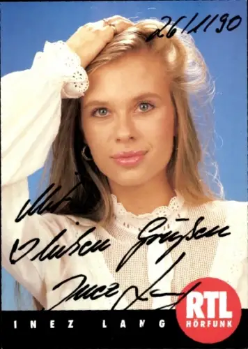 Autogrammkarte Moderatorin Inez Lang, Portrait, Autogramm