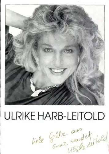 Autogrammkarte Moderatorin Ulrike Harb Leitold, Portrait, Autogramm