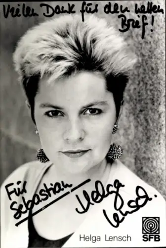Autogrammkarte Moderatorin Helga Lensch, Portrait, Autogramm