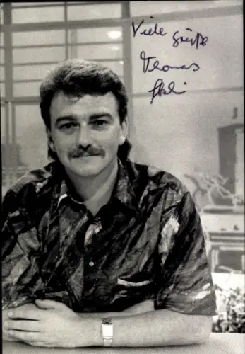 Autogrammkarte Moderator Thomas Skulski, Portrait, Autogramm