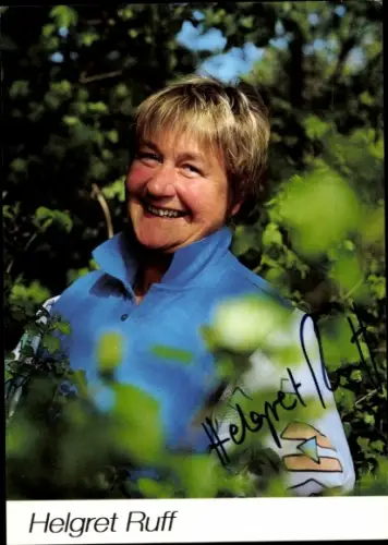 Autogrammkarte Moderatorin Helgret Ruff, Portrait, Autogramm